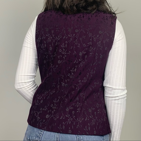 Vintage 80s 90s Deep Purple Floral Jacquard Suit Vest Casual Corner - Picture 7 of 14